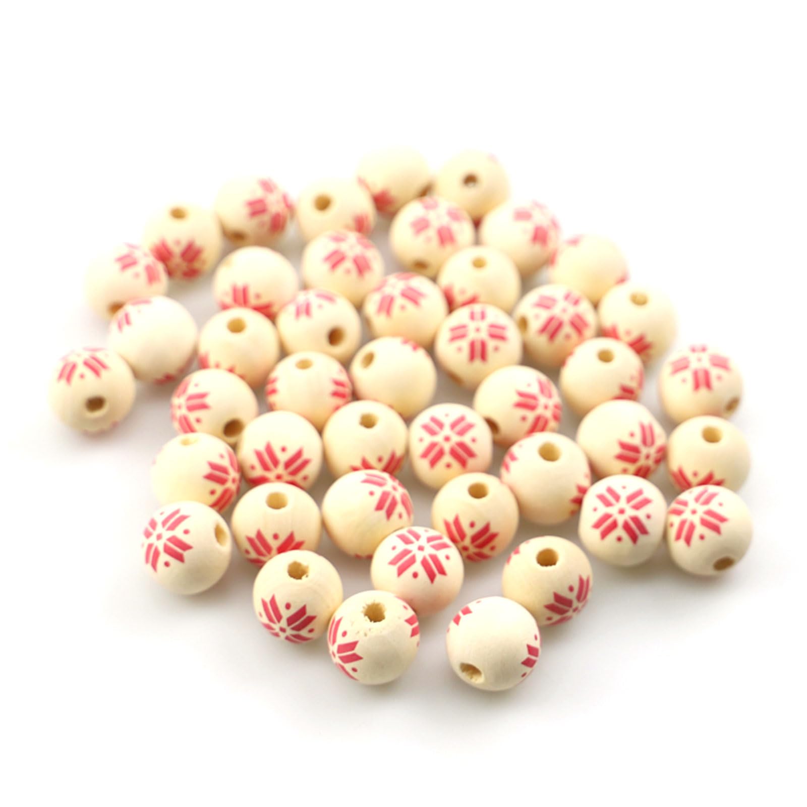 Tsophreniq 50pcs / lot 16mm Christmas Natural Wooden Beads Snowflakes Pattern Spacer Loose for Jewelry Making Wooden Spacer for Bracelets Making Jewelry
