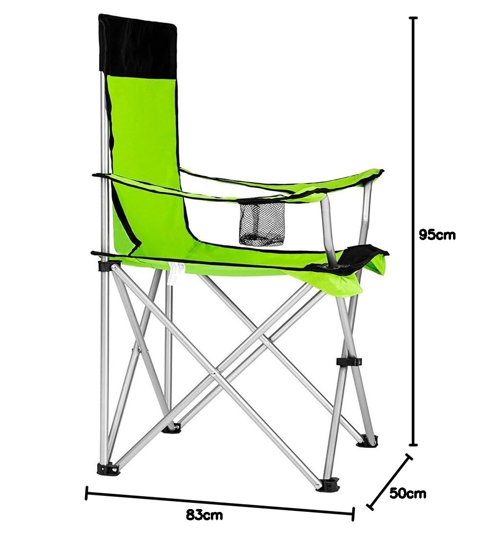 BAKAJI Sedia Pieghevole da Campeggio con Borsa Camping Sedia Mare Spiaggia Pesca da Esterno in Acciaio e Poliestere con Vano Porta Bibite e Smartphone (Verde)