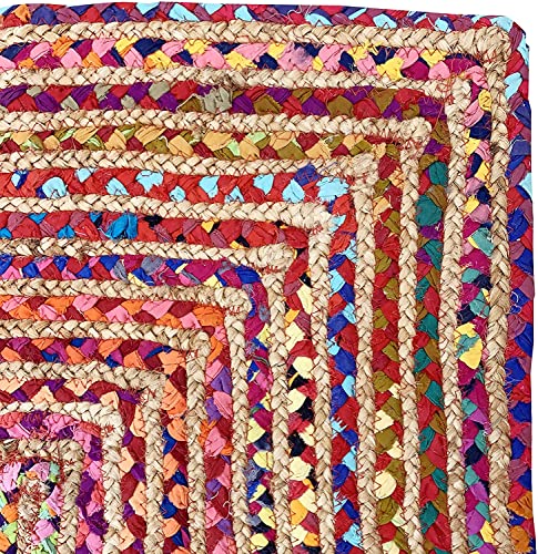 Image of Handmade Natural Jute Cotton Natural Fibers Floor /Door Mat Rugs Furnish Decor Striped Rectangular Design Carpet for Bedroom Living Room (JUTE004, 2x8-Runner)