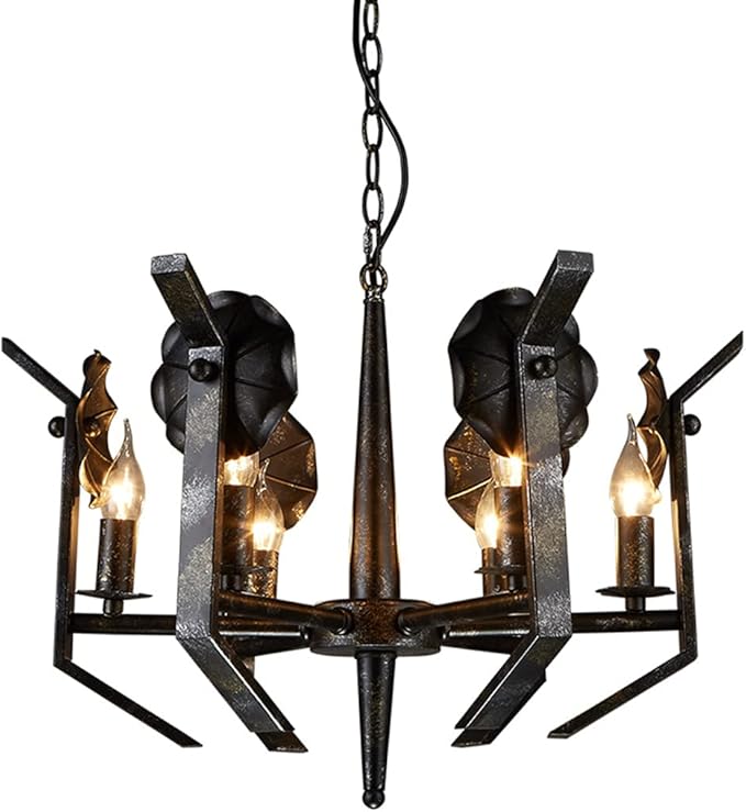 DIANBO Lighting 6-Lights Industriële Kroonluchter Vintage Kaars Stijl Hanglampen E14 Base Edison Rustieke Antieke Hangende Verlichtingsarmaturen Verstelbare Hoogte Voor Eettafel Keuken Eiland Woonkamer Eetkamer