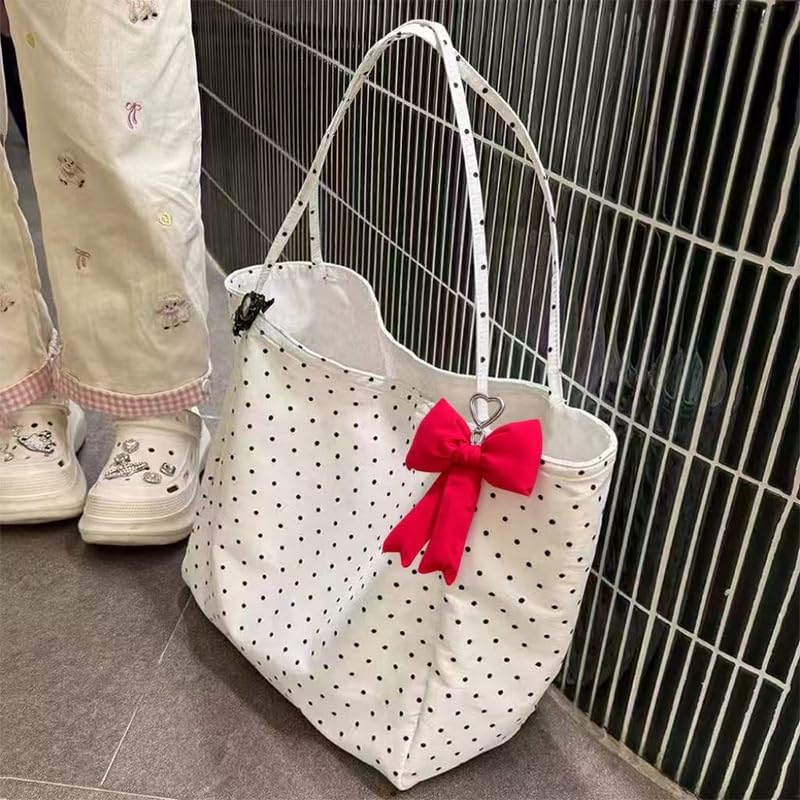 Image of Pink Bow Keychain Bag Charms Y2K Bowknot Plaid Keychains Coquette Aesthetic Purse Handbag Backpacks Charms (Red)