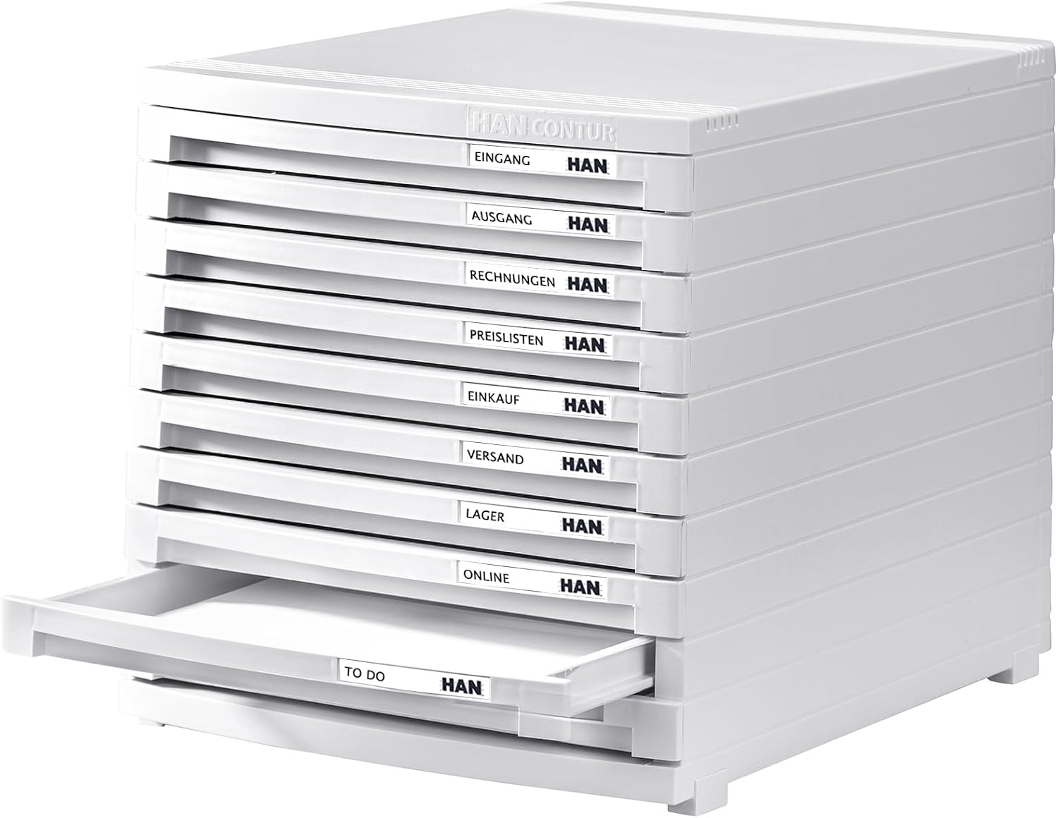 HAN Contour 1510-12 Drawer Box - Modern and Modular Expandable Drawer System, with 10 Closed Drawers up to DIN B4 Format, White,