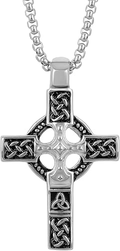 Miniatura 8 de Colgante de cruz para espejo retrovisor de automóvil, decoración de oración, adorno colgante de acero inoxidable, collar de cruz de nudo celta para