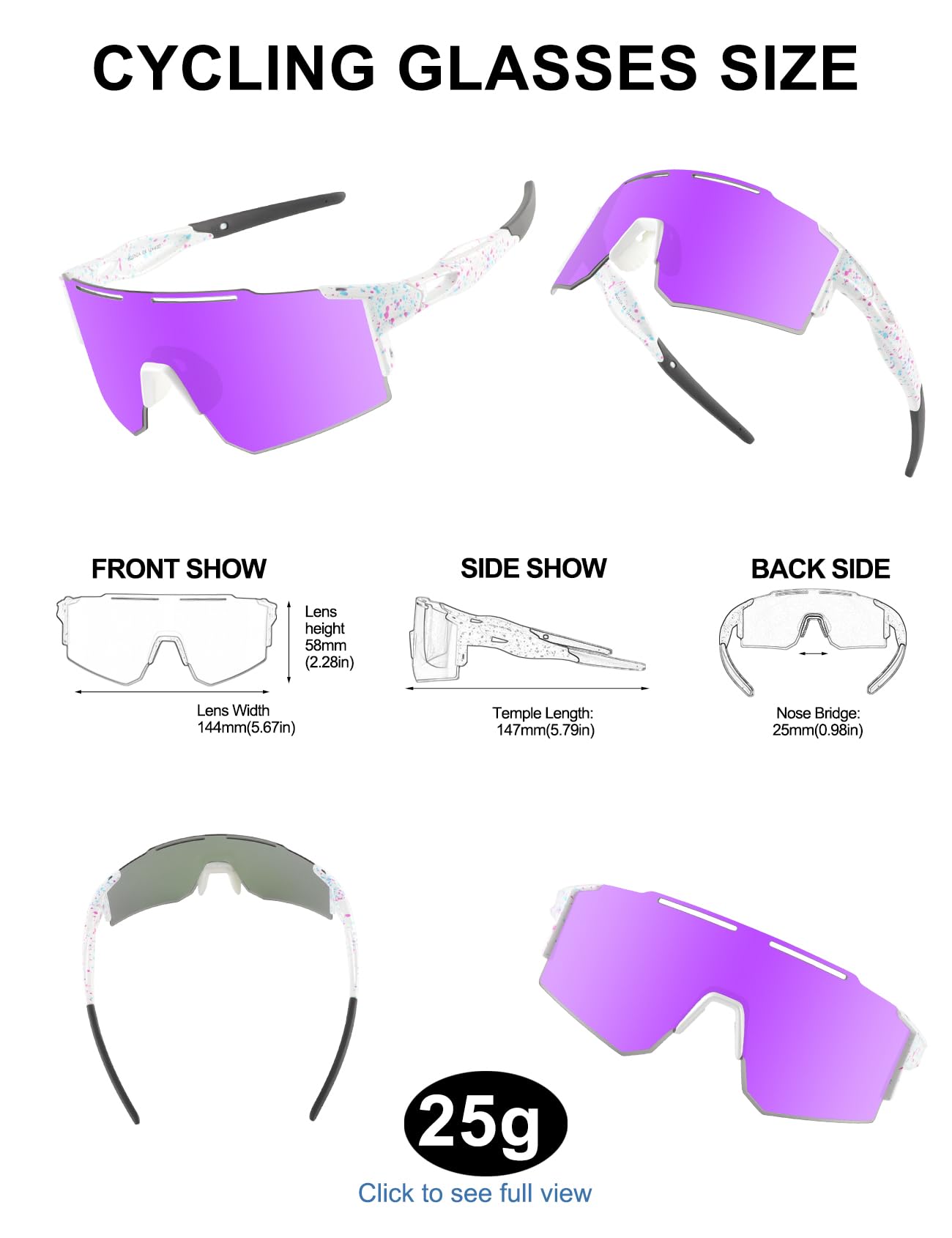OULAIQI Occhiali da sole da ciclismo per uomo e donna, occhiali da baseball, 1 lente, Viola, L