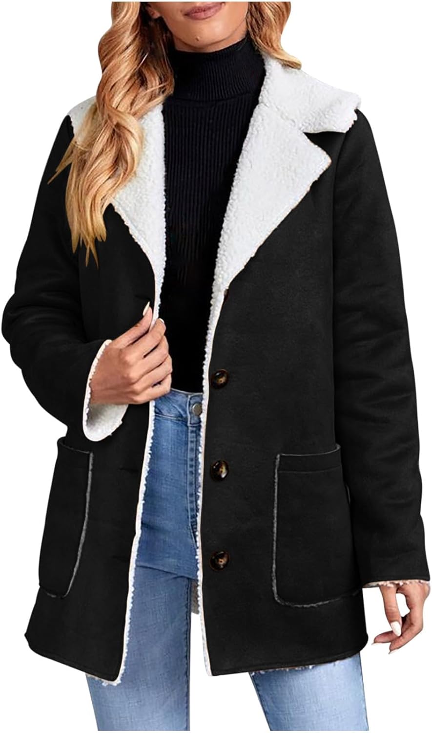 Women's Faux Suede Sherpa Trench Coat, Warm Sherpa Fleece Lined Jackets, Winter Warm Lapel Outwear, 2025 Trendy Outerwear