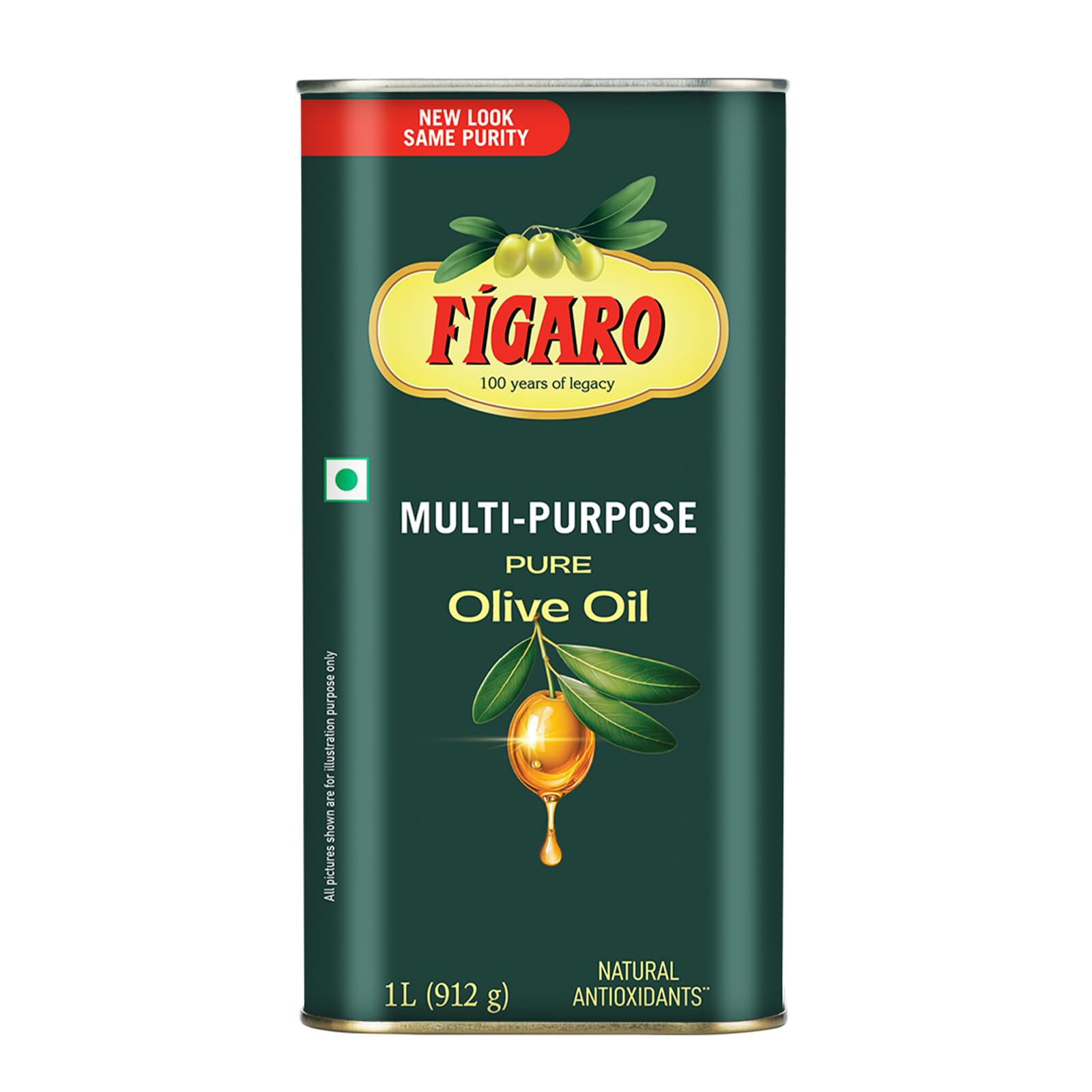 Figaro Olive Oil- Pure Olive Oil-Daily Cooking Oil- Perfect for Indian Dishes- Curries, Gravy- Imported from Spain- 1L Tin