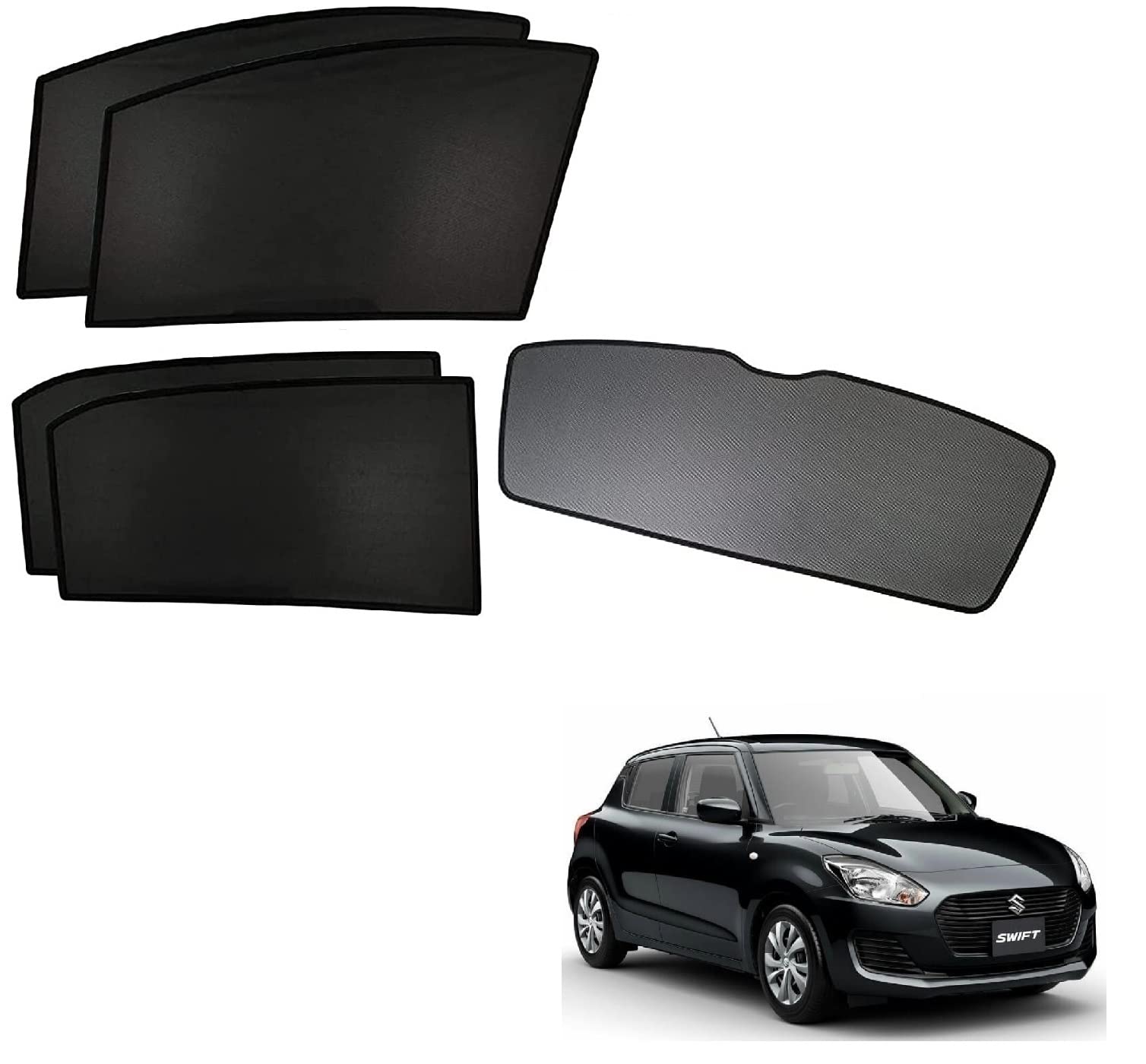 Kozdiko Car Window Custom Fit Sun Shades Fix with Dicky Non Magnetic Curtains Mesh Compatible for Maruti Suzuki Swift (2018-2024)