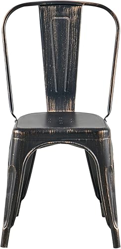 Miniatura 4 de AC Pacific Juego de 2 sillas de comedor apilables de metal para uso en interiores y exteriores, asiento apilable duradero, cocina de granja, bar,