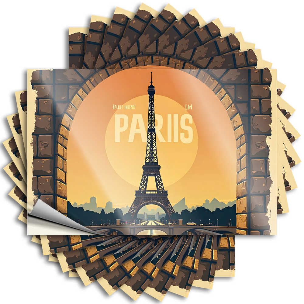 Mens Bathroom Decor, Funny Sticker Funny Bottle Quote Stickers, Heavy No Residue Decals for Luggage | Spring Party Favor Custom Parisian Sunset: Eiffel Tower Through an Archway(12X18CM)