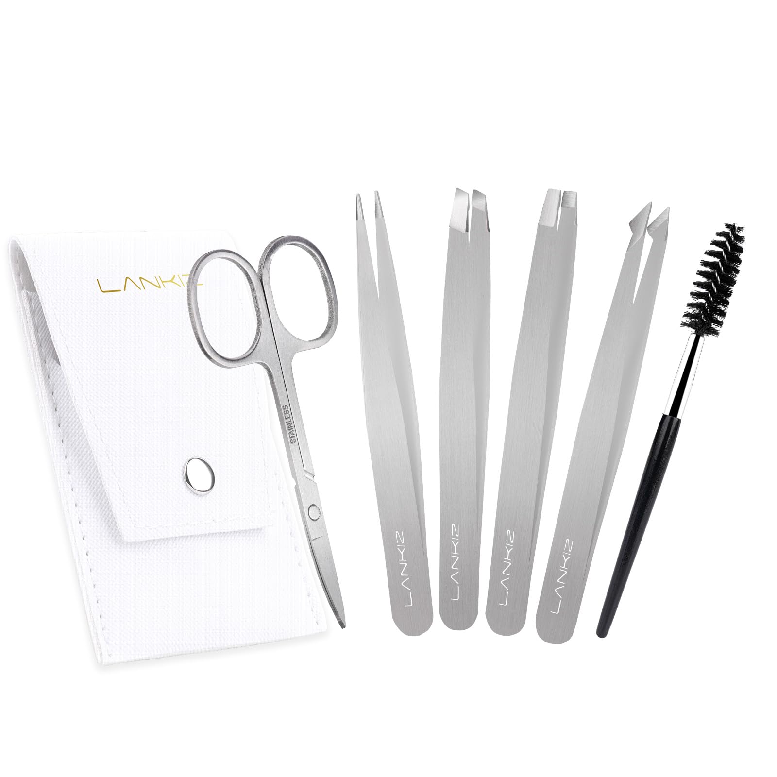 LANKIZ Tweezer Set, 6 Pcs Eyebrows Tweezers Set with Travel Case Professional Stainless Steel Tweezers for Women & Men, Great Precision for Eyebrow, Ingrown Hair, Facial Hair Removal - Sliver