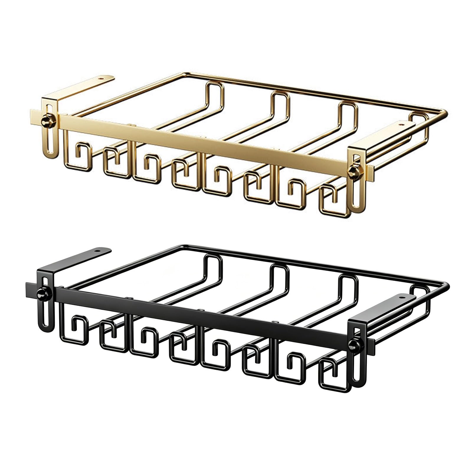 ASYJVWYZ Punch-Free Wine Glass Hanger, Carbon Steel Under Shelf Stemware Rack, Wine Glass Holder For Home Bar Kitchen Cabinet(Gold,4 Rows)