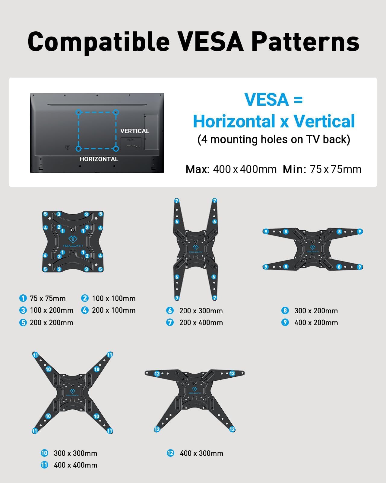 PERLESMITH Support Mural pour TV de 26 à 55" - Pivotant, inclinable et Extensible - VESA 400 x 400 - Compatible avec Les téléviseurs LED, LCD, OLED, 4K jusqu'à 40 kg - Noir