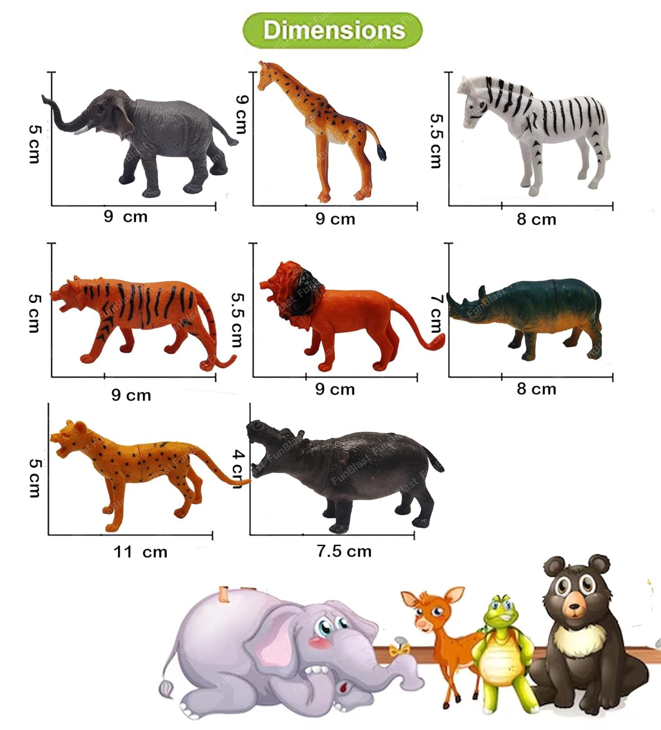 Kidoyz 12-Piece Multicolor Jungle Animal Figurines Playset | Realistic Safari Wild Zoo Animal Toys, Rubber Cake Toppers & Party Supplies for Kids & Toddlers