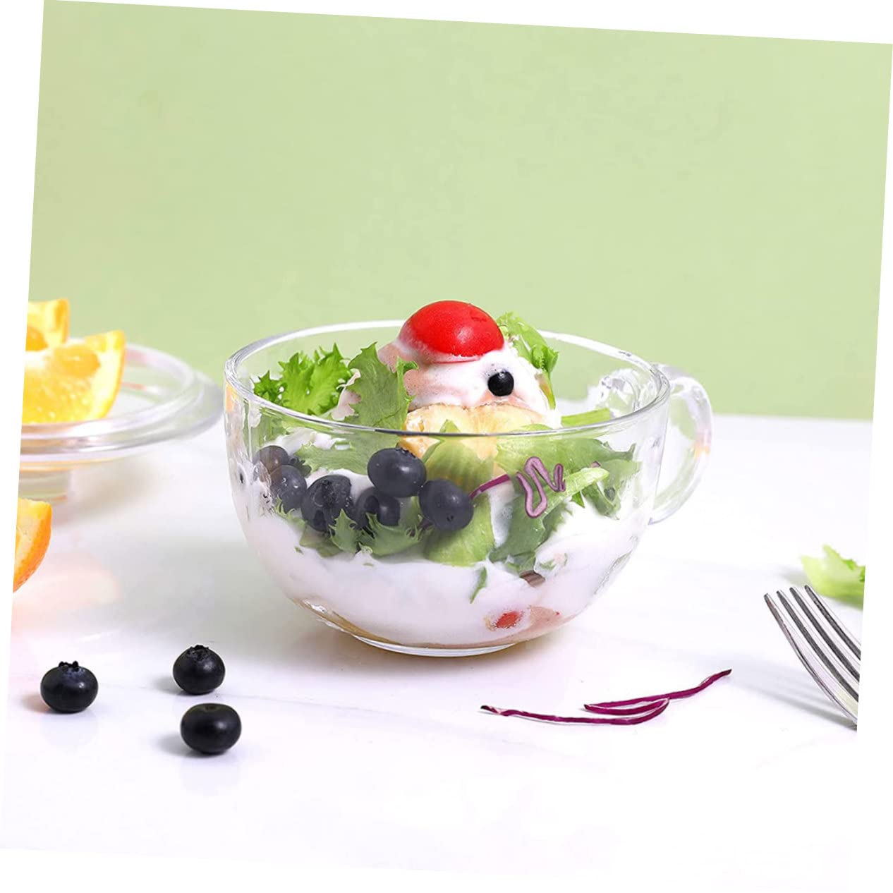 SHOWERORO Tazón De Cereales De Vidrio Transparente Con Asa Para Avena Yogur o Desayuno Para Cocina y Comidas Familiares