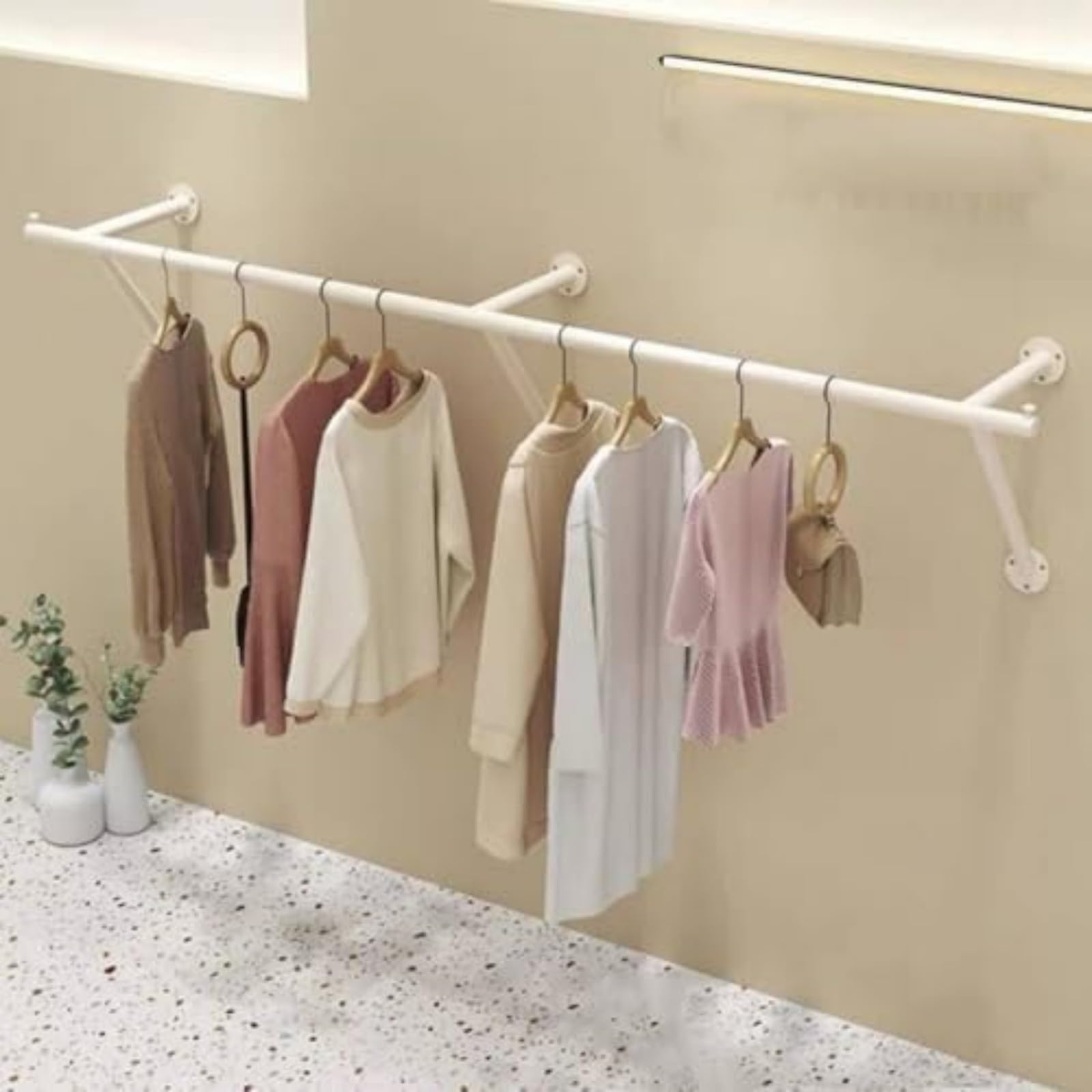 Wall Mounted Clothes Rail Heavy Duty Garment Rack, Industrial Hanging Clothes Rod for Bedroom, Laundry Room & Retail Display (180cm)