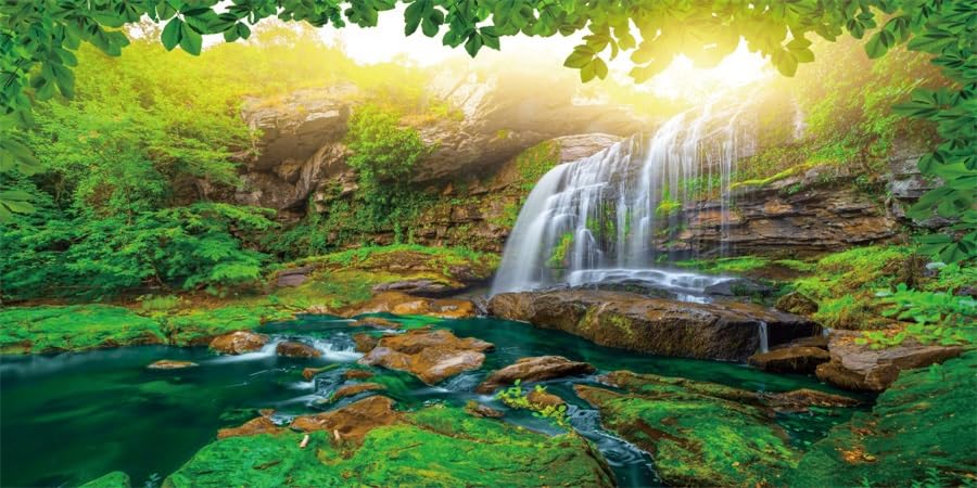 72x24inches Aquarium Background Forest Greenery Leaves Waterfall Scenery Backdrop Terrarium Background Reptile Habitat Fish Tank Decoration Vinyl Background