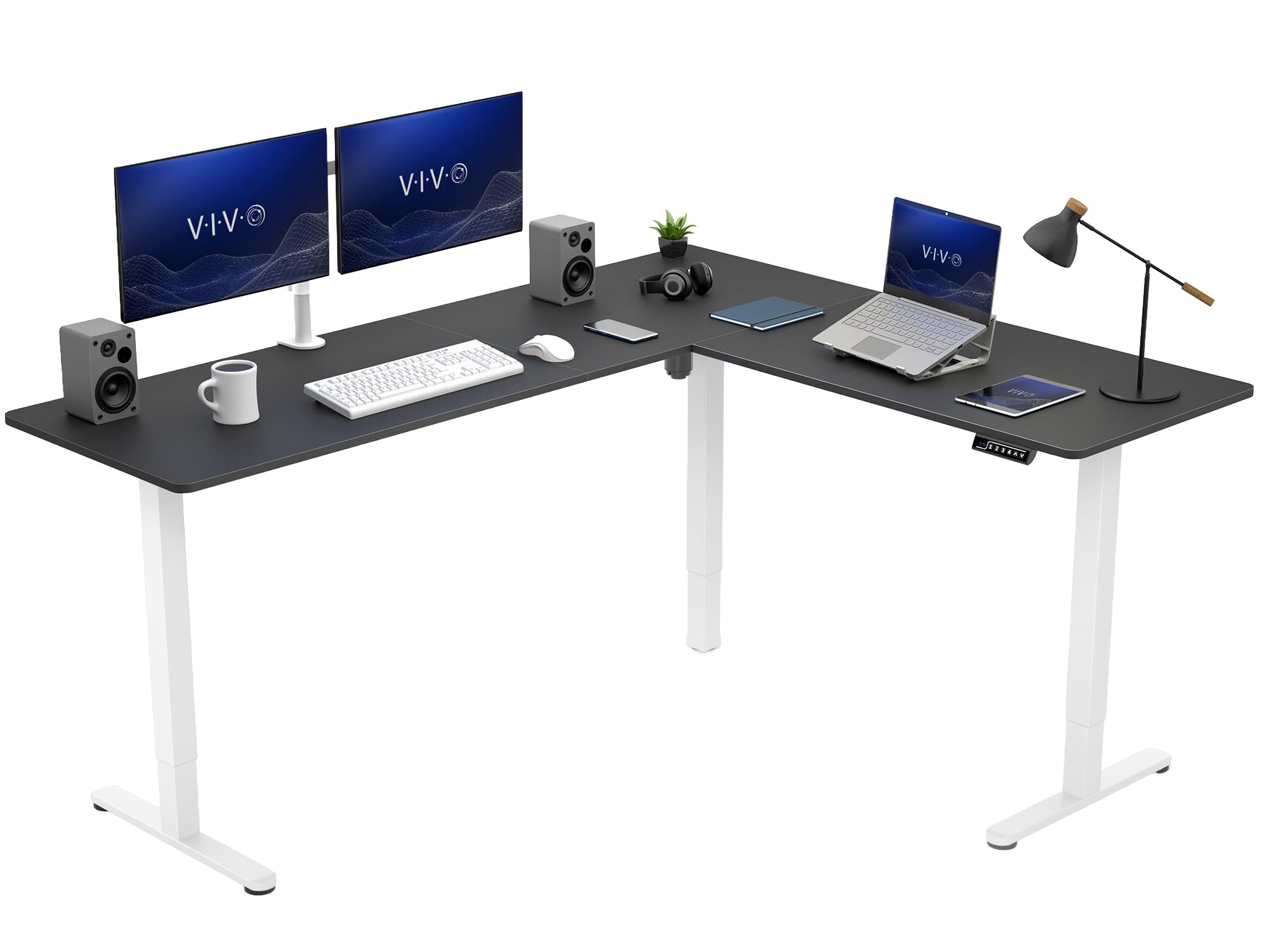 VIVO Black 75 x 63 in Corner Standing Desk, DESK-E3CTWB-75