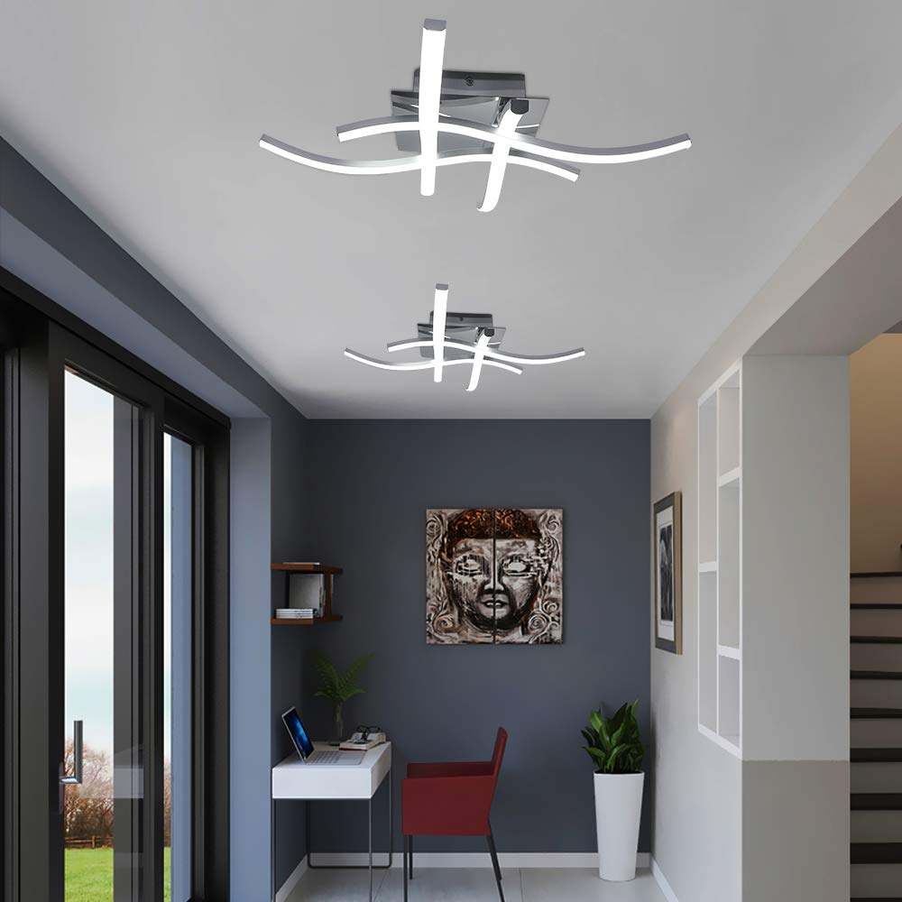 Plafoniera a LED luminosa 20W, lampada da soffitto moderna ed elegante con luce curva a 4 pezzi, 2000LM 6000K per illuminazione del corridoio del portico