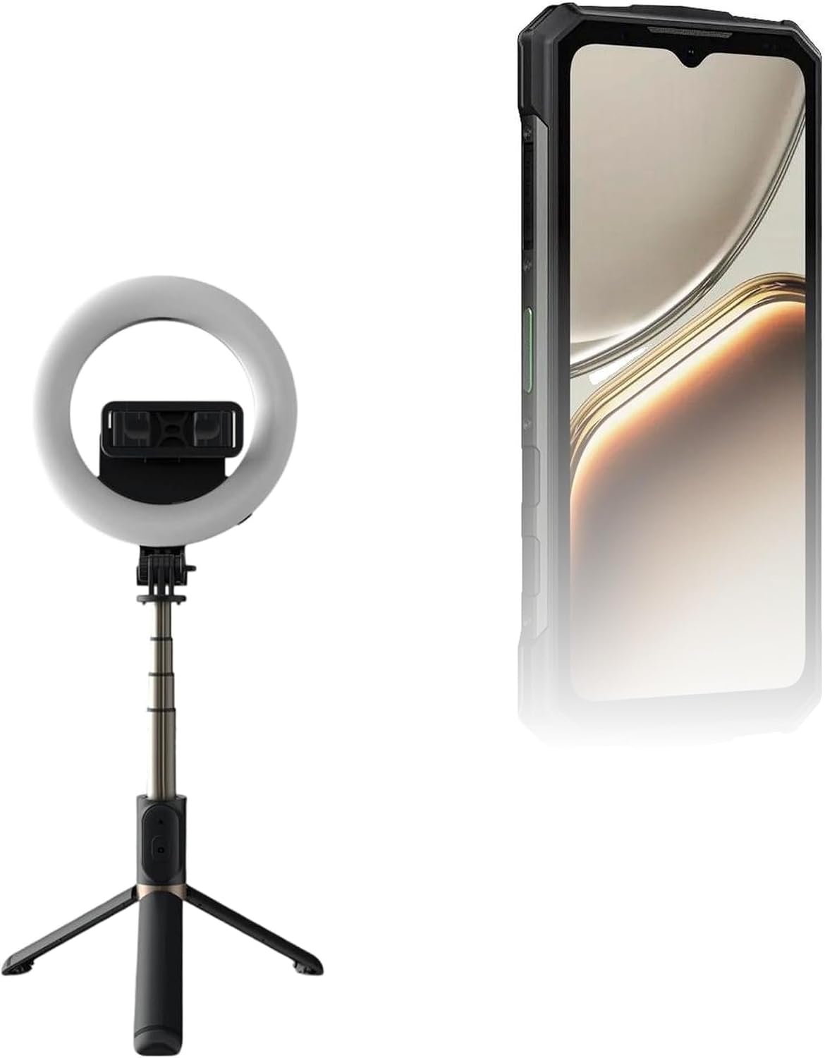 BoxWave Stand and Mount Compatible with Doogee Fire 5 Pro - RingLight SelfiePod, Selfie Stick Extendable Arm with Ring Light - Jet Black