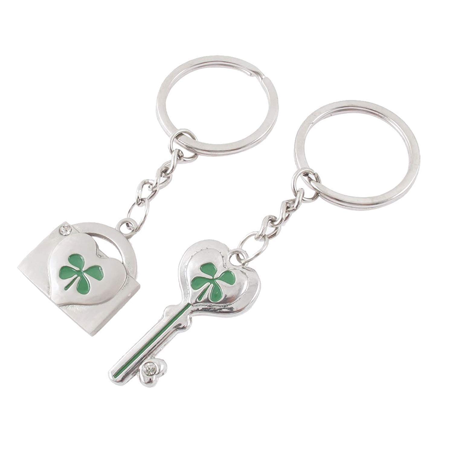 ELECTROPRIME Four-leaf Clover Carved Key Lock Pendant Couple Keychain Keyring 2 Pcs