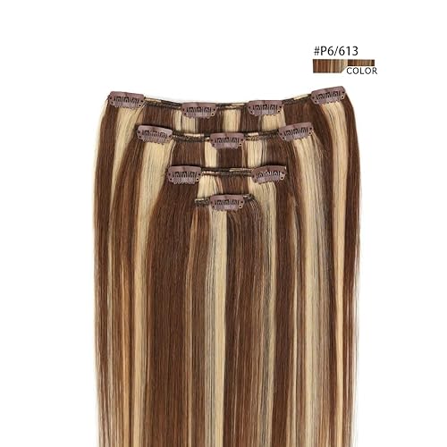 Miniatura 10 de Extensiones de cabello humano Remy de 12 pulgadas con clip para mujer extensiones de cabello humano liso y sedoso 176onzas 4 piezas color marrón