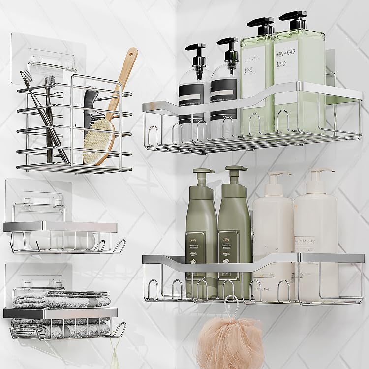 Clara Clark Shower Caddy Adhesive Organizer - Large Capacity Shower Rack Rustproof Stainless Steel Shelves for Bathroom Storage