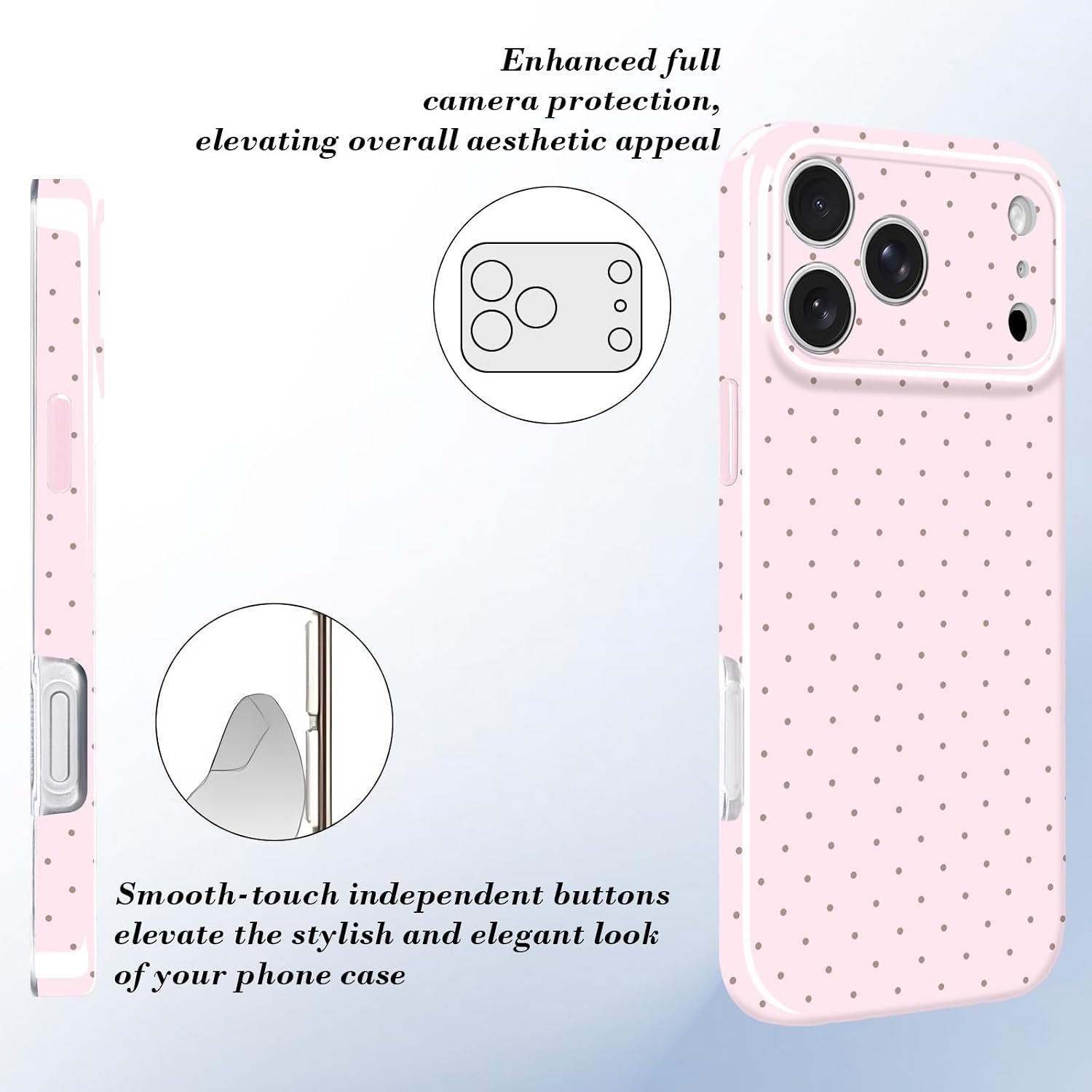 For iPhone 17 Pro Max Case Cute Polka Dot Slim Shockproof Cover, Pink image 3