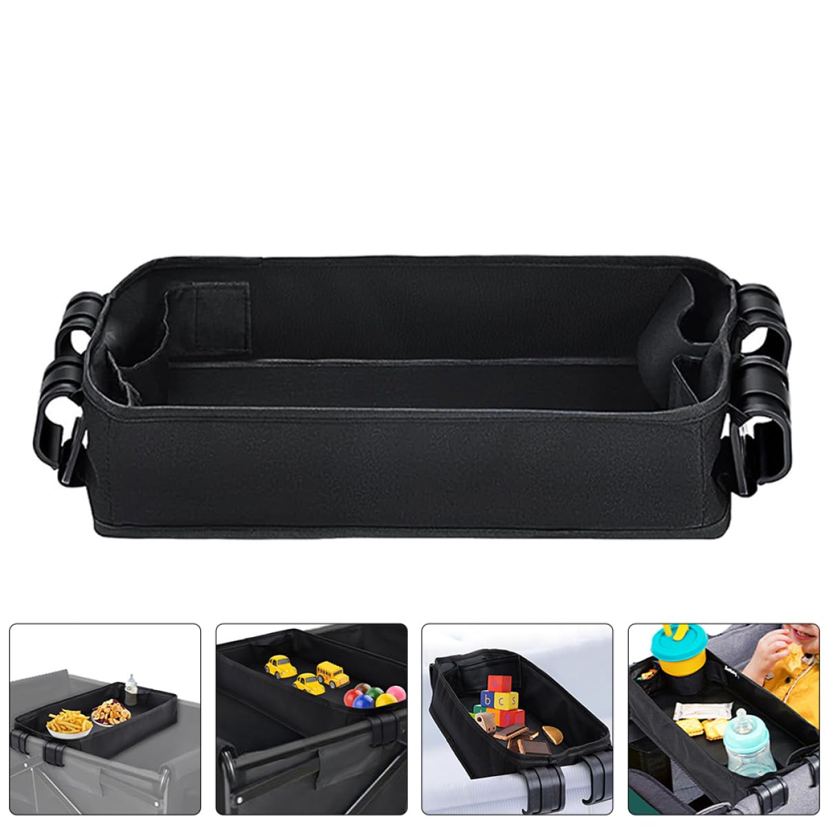 LIFKOME Stroller Tray Zubehör Universelles Snack Tablett mit Getränkehalter und Handyhalter für Kinderwagen Abnehmbar Schwarz für Unterwegs mit Kindern