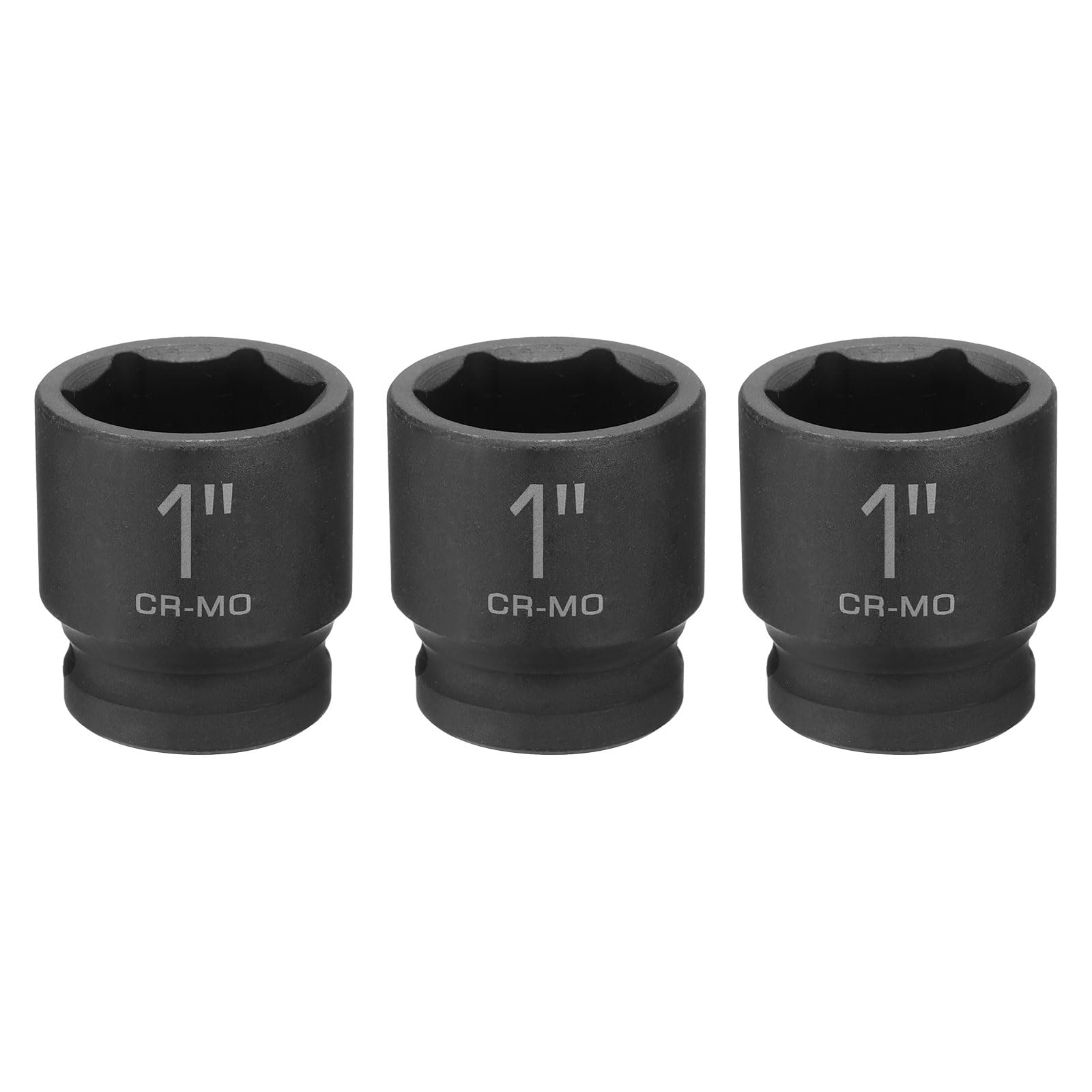 sourcing map 3pcs 6 Point Shallow Impact Socket 1" Socket 1/2" Square Drive 38mm (1.5") Long 40CRMO for Home Auto Axle Hex Nuts Bolts Repair, Black