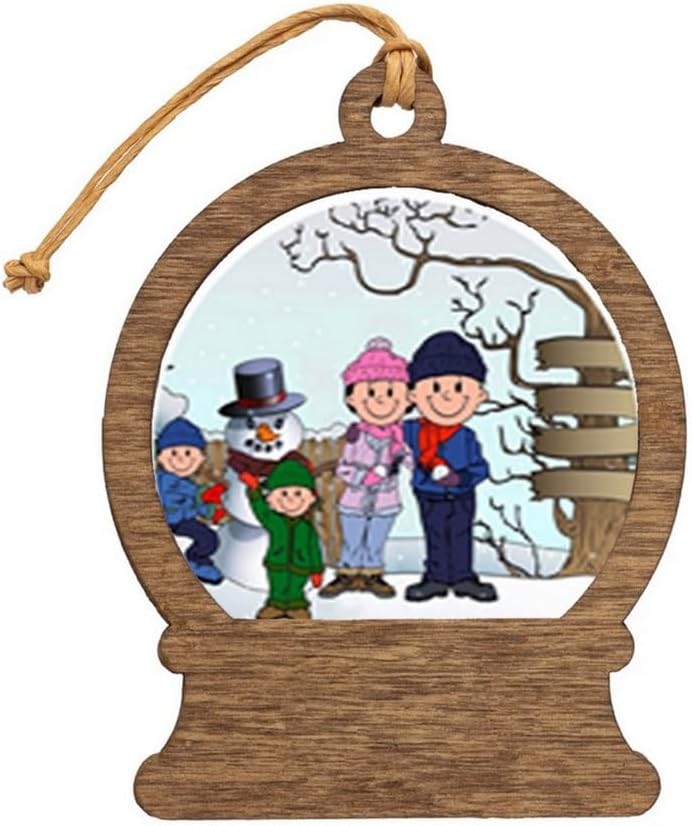 PrintedPerfection.com Personalized Snowman Family - 2 Boys Wooden Snow Globe Shaped Christmas Ornament