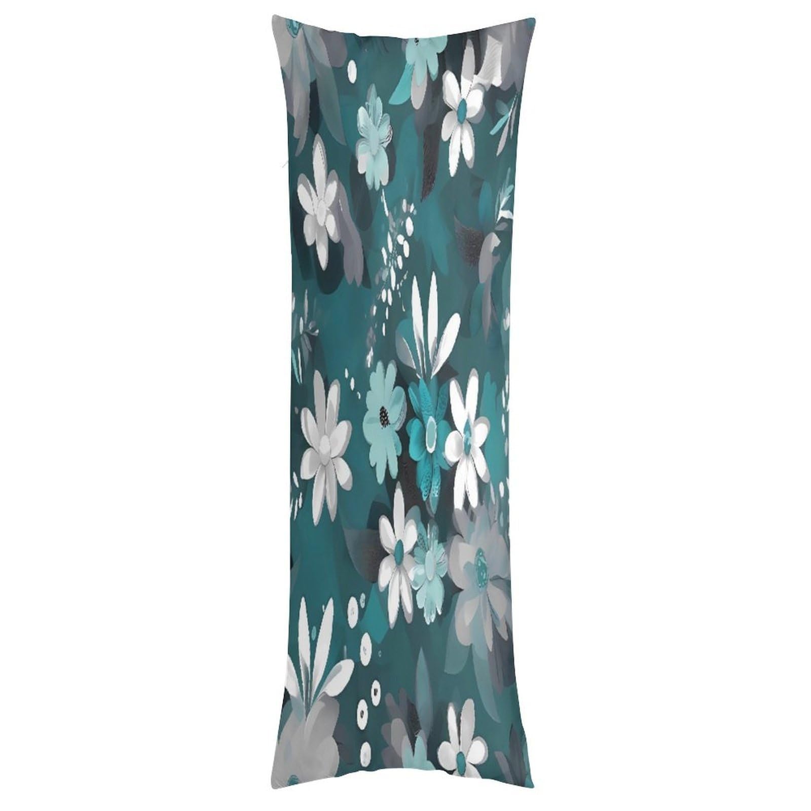 LDGSUPH Teal Grey and White Floral_76917038 Pillow Cases Soft Pillowcase with Invisible Zipper Wrinkle Resistant Pillow Covers Breathable Removable Pillow Protector for Bed Sofa Car 20"x54"