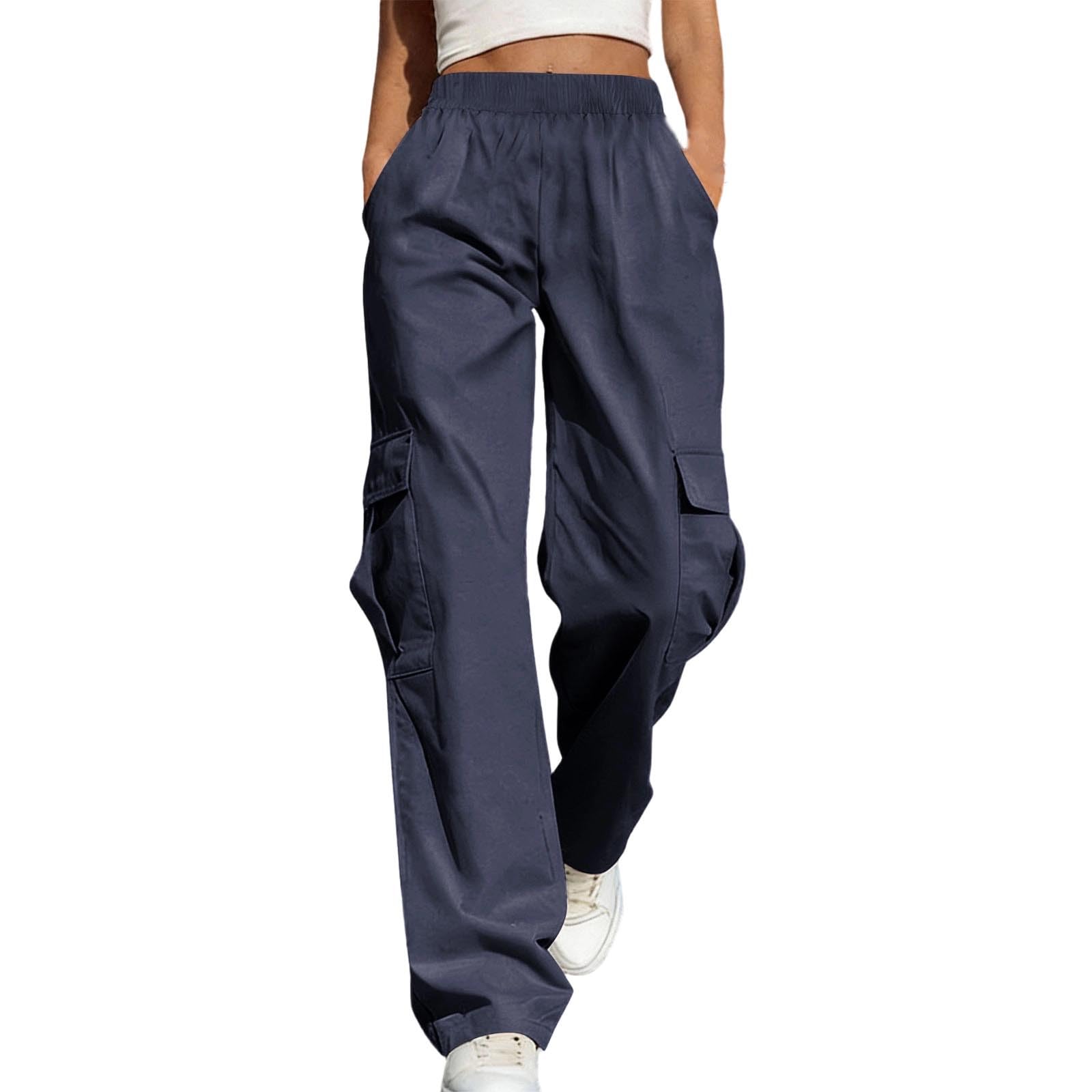 Pantalones cargo para mujer, cintura alta, pierna ancha, pantalones de combate con múltiples bolsillos, pantalones rectos, holgados, holgados, para el trabajo, ropa casual para uso diario, senderismo