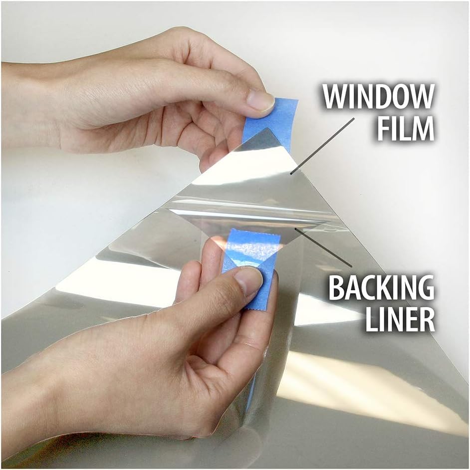 Image of CREON One Way Window Film, Privacy Window, UV Blocking, Non-Adhesive Heat Control Reflective Glass Film for Home and Office 20x96 (Inch), 70% Black