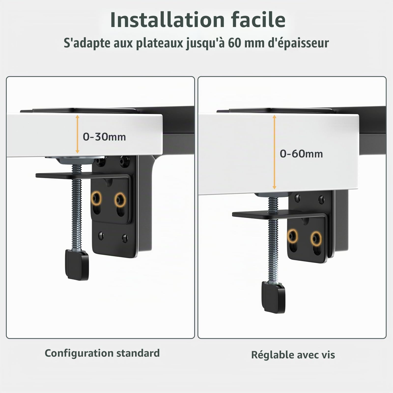 Plateau de Bureau à Pince | Compatible Bureau 60mm | 15kg Capacité| Solution & Télétravail | Structure Acier Noir (30,4x22,7cm)