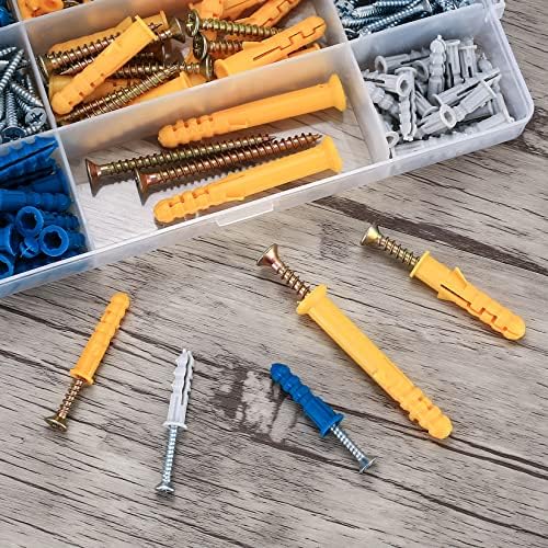 230 Pcs Self Drilling Anchor Screws and Wall Plugs Set,Plasterboard Screws and Wall Plugs Set, Masonry Brick Concrete Drywall Wall Fixings Plugs Anchors with Screws Assortment Kit