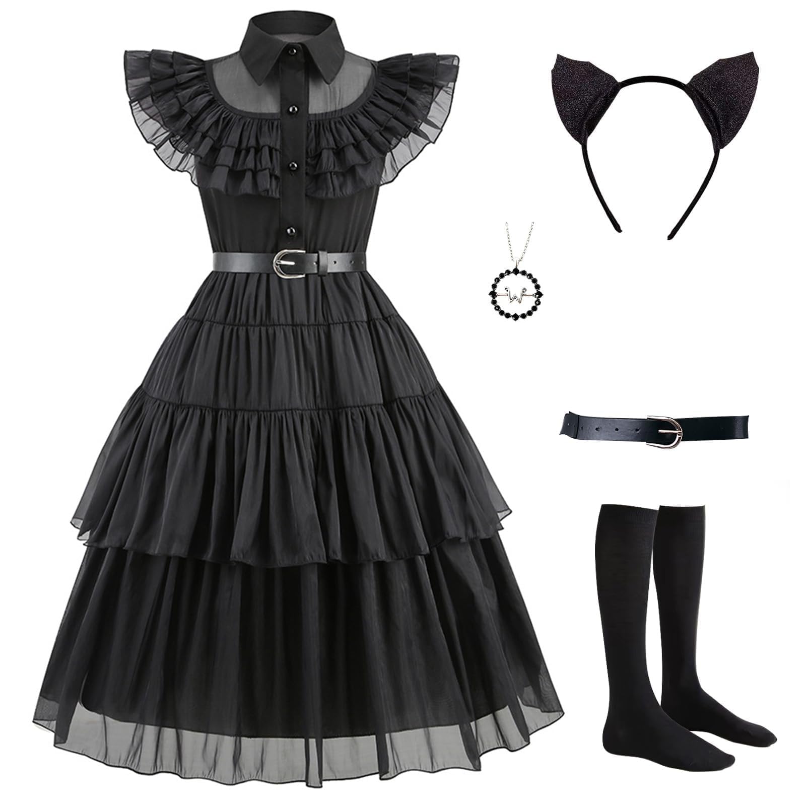 Vestito nero per bambine, costume gotico per cosplay, per Halloween, compleanno, scuola, feste (aggiornamento nero, 3-4 anni) ying b-wig-2