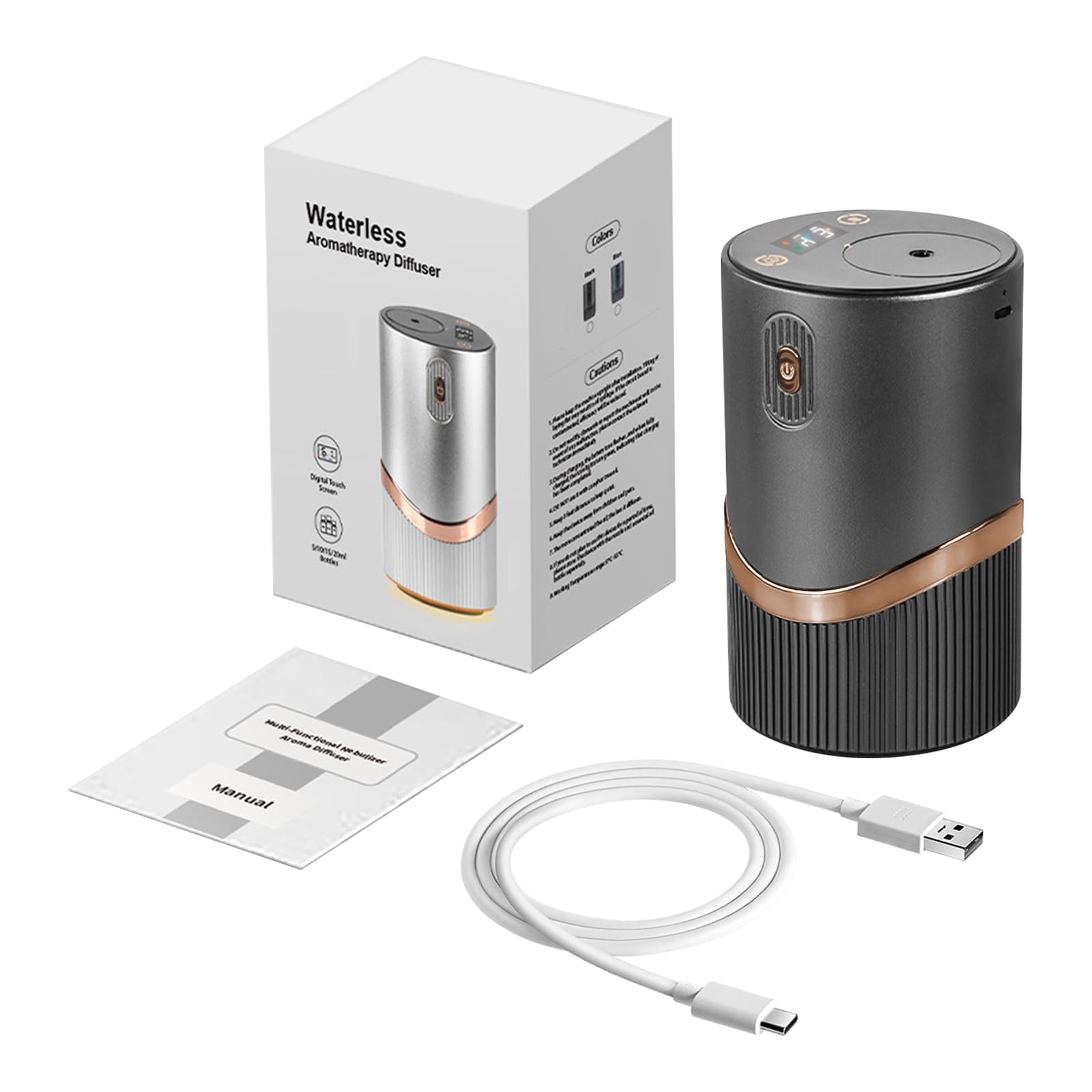 Difusor de aceite esencial sin agua, difusor de aromaterapia de 5 a 20 ml, máquina de aire portátil recargable de 2000 mAh, 4 niveles de niebla y temporizadores de 1/2/3/4/6 horas para el hogar,