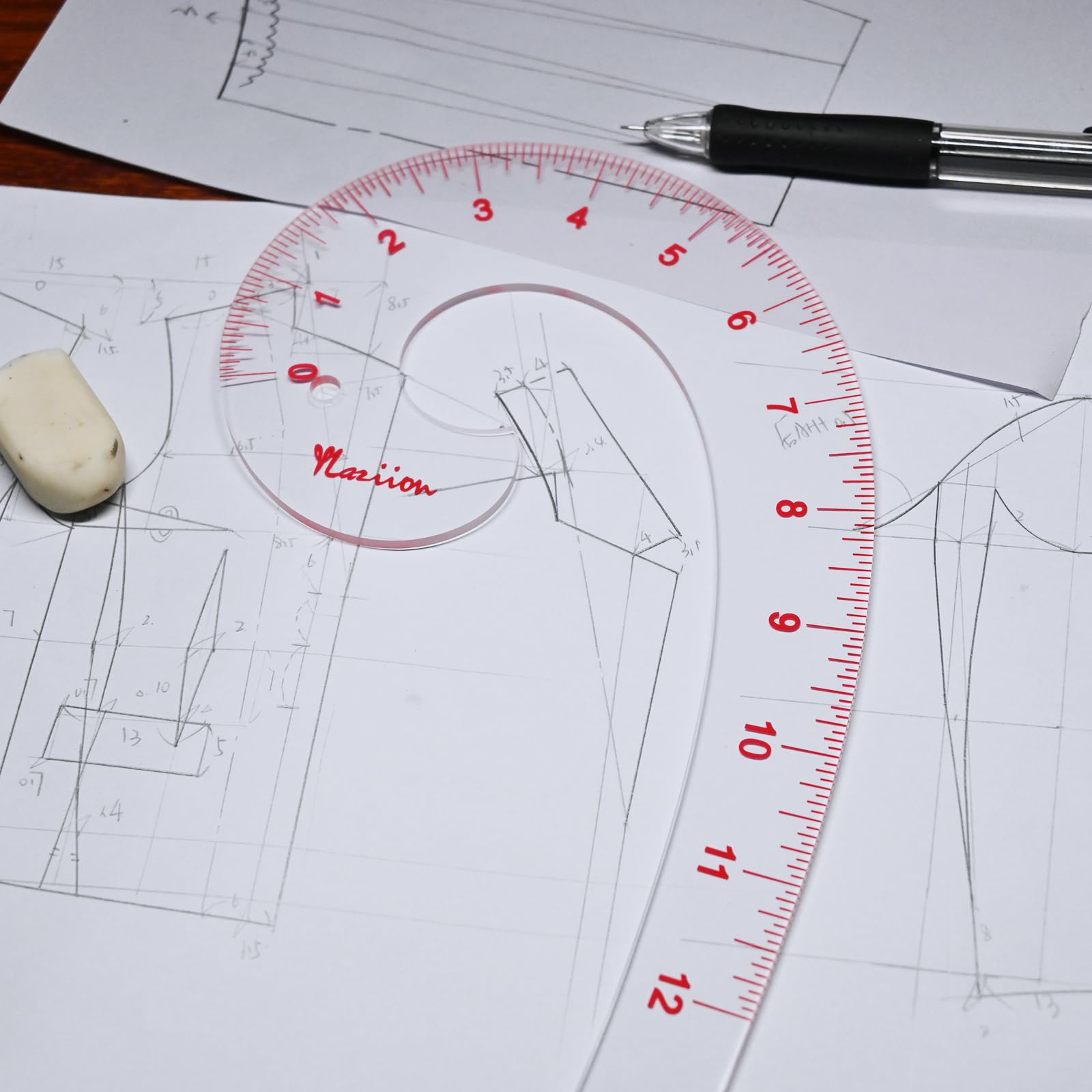 YLaziion Regla curva francesa acrílica de 30,5 cm, 3 mm, herramienta de dibujo transparente en forma de coma con escalas grabadas con láser, no amarillea, alta transparencia para costura y diseño de