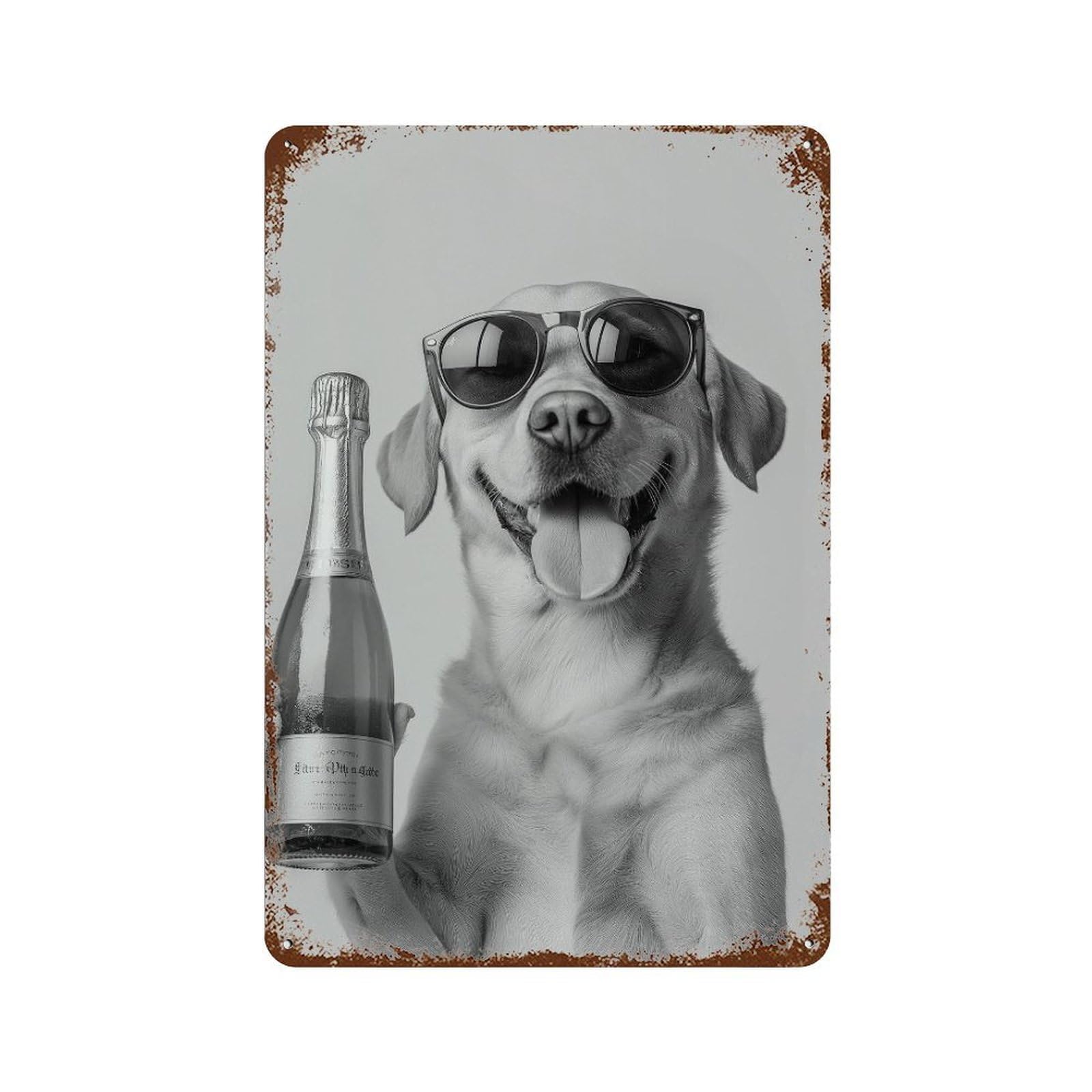 xiaoxiaoshen Labrador Drinking Champagne Print Wall Decor Art Metal Tin Poster Modern Home Decor Art Home Bar Shop Decorations Vintage Sign 30x20cm
