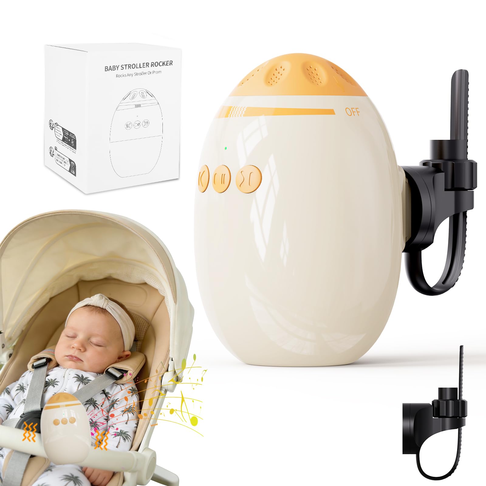 Kinderwagenschaukler, Kinderwagen Schaukler Wiederaufladbar, Einschlafhilfe Baby, Tragbare Schlafhilfe Für Baby mit 11 weißes Rauschen, Einstellbare Schaukelintensitäten, 40Min Timer, Für Buggy