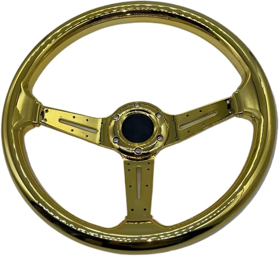 340mm Aluminum Alloy with Resin Black Leather Spoke Stitching Steering Wheel (golden)