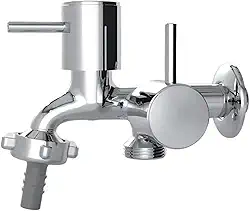 Torneira Dupla de Metal Cromada para Tanque e Máquina de Lavar, 1/4 de Volta