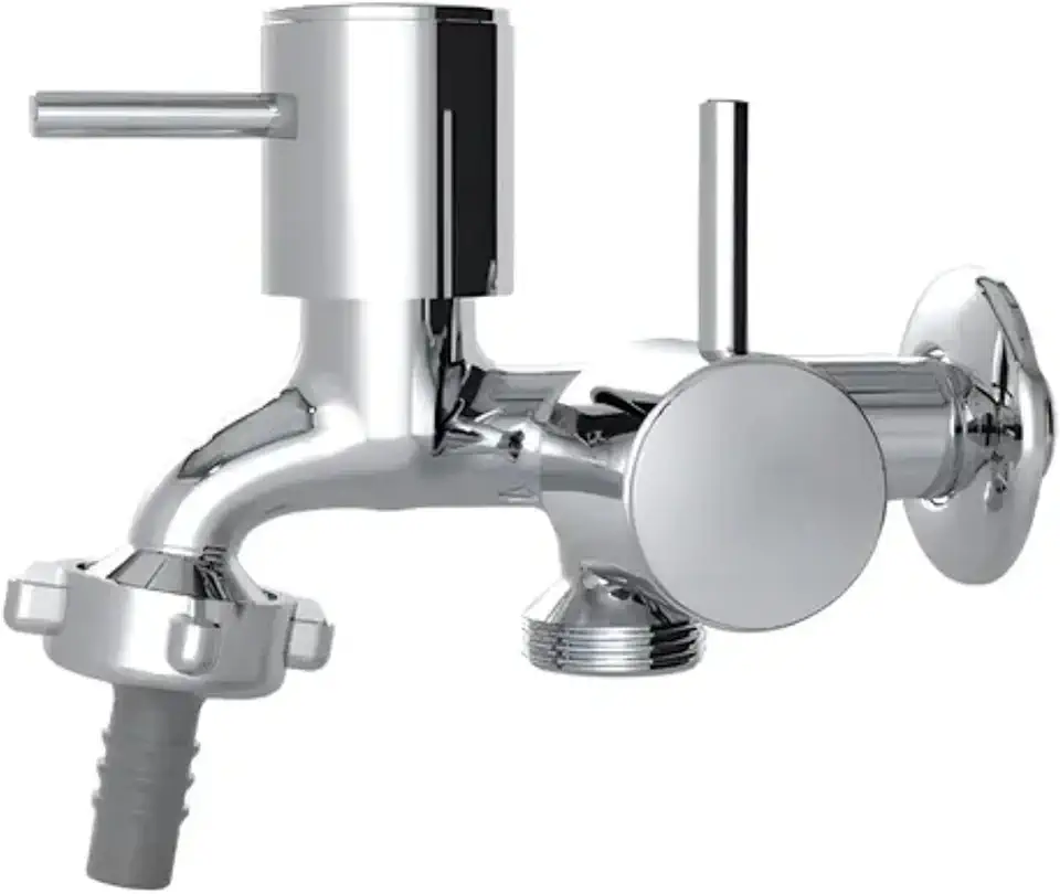 Torneira Dupla de Metal Cromada para Tanque e Máquina de Lavar, 1/4 de Volta