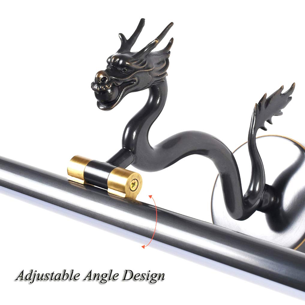 LED Spiegelleuchte Badezimmer Spiegellampe Modern Wandleuchte Schminklicht Kreative Drache Form Design Schminktisch Spiegelschrank Leuchte Einstellbar Winkel Neutralweiß Licht 4000K, Schwarz,35cm7W