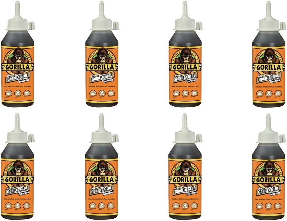 Gorilla Original Waterproof Polyurethane Glue, 8 ounce Bottle, Brown, (Pack of 8)