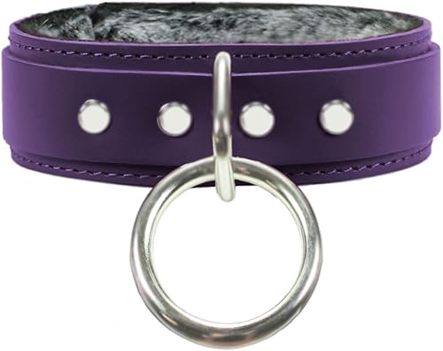 Aubrey - Anillo tórico con cuello en V, diseño elegante, piel de latigo de alta calidad, suave piel sintética de chinchilla (morado, pequeño)