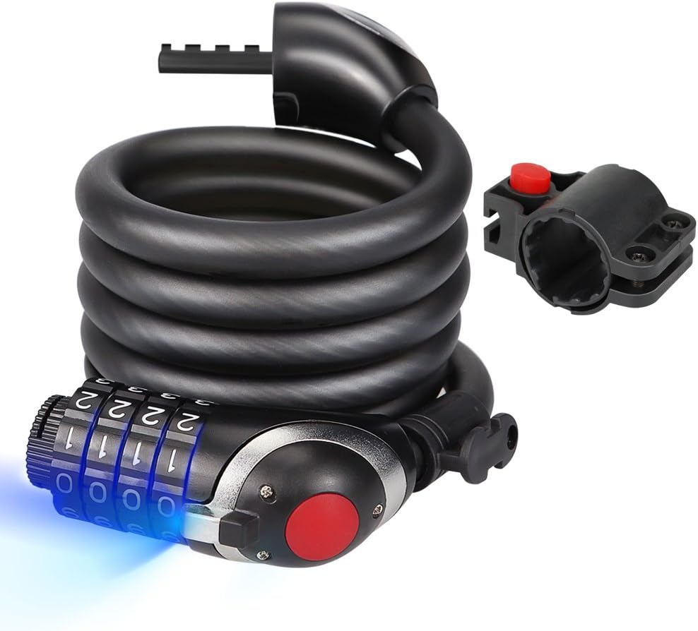 Bike Lock,Telgoner Bicycle Lock Combination Chain Lock with 4-Digit, Led Night Light, 150cm/12mm High Security Anti-Theft Bike Chain Lock For Bicycle Motorbike Scooter Gate Garage Door