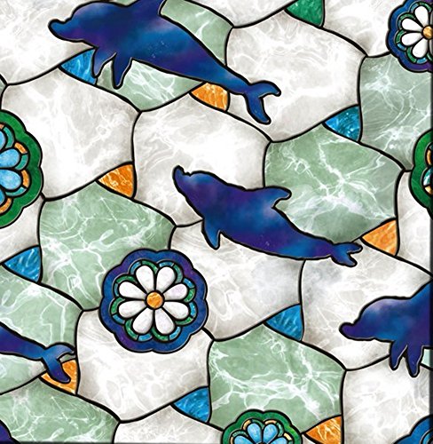 Emoyi Painted Dolphins Static Cling�E�B���h�E�t�B�����v���C�o�V�[�K���X�t�B����for Office�x�b�h���[���o�X���[��24 " x79 "