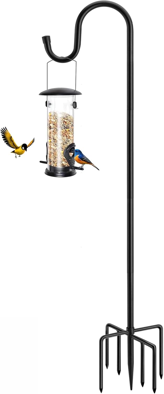 96" Shepherds Hooks for Outdoor with 7 Prongs Base, Heavy Duty Bird Feeder Pole for Hanging Lantern, Hummingbird Feeder, Shepherds Hook for Bird Feeders Outside,1 Pack 96in-1pcs