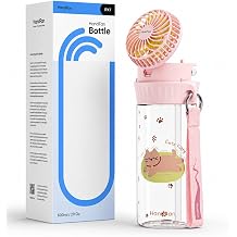 HandFan 20oz Kids Water Bottle with Fan, Tritan Water Bottle with Straw